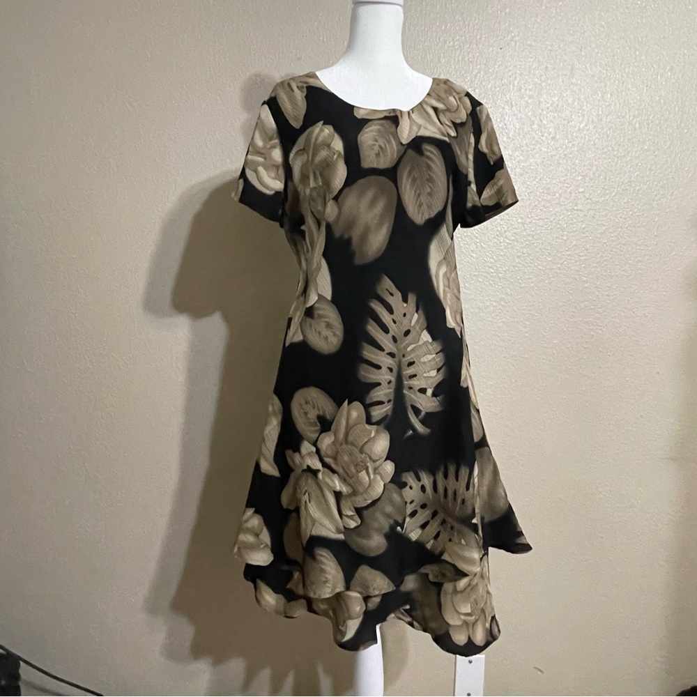 Pat Argenti Silk Floral Fairy Midi Dress (Black/Taupe) - Picture 15 of 15